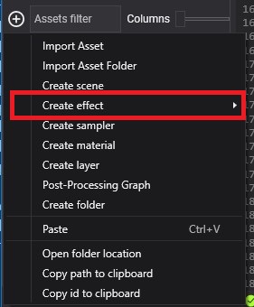 Create new effect menu option