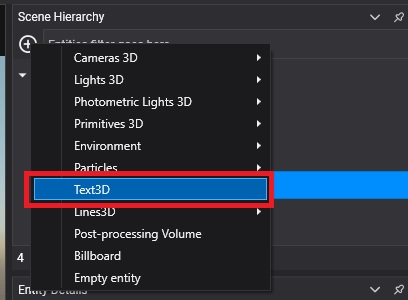 Create new text3D menu option