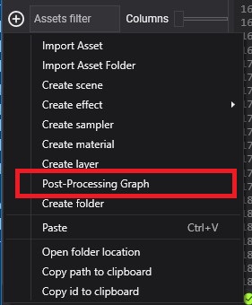 Create postprocessing graph asset