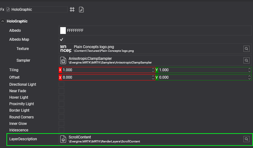 Scroll view layer for materials