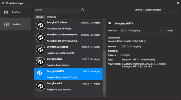Installing MRTK add-on