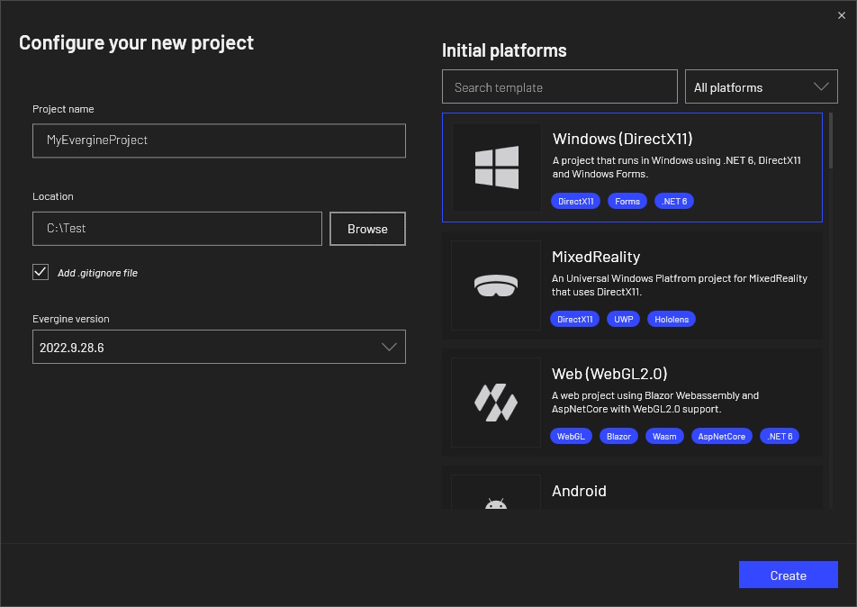 Configure new project